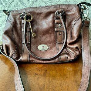 Fossil Maddox Satchel with Crossbody Strap in Chestnut Leather
